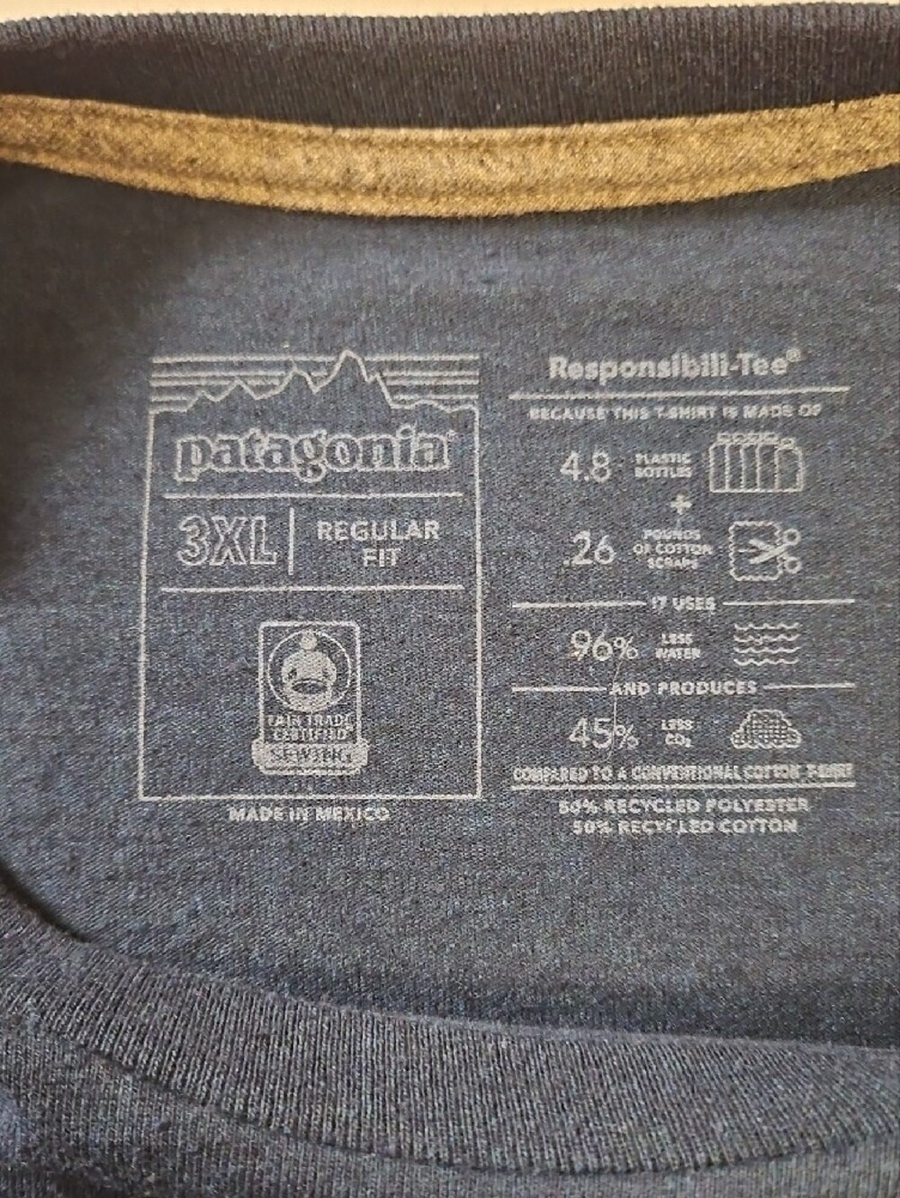 Patagonia Men's Long-Sleeve Crew Tee in Dark Blue with White Logo, Size 3XL - Picture 7 of 9